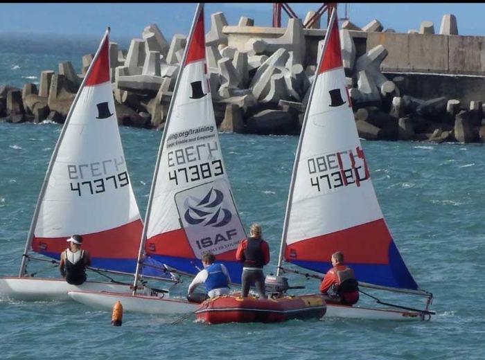 Young sailors on a catamaran in Mossel Bay